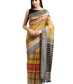 Beige Printed Silk Saree With Blouse