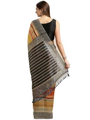 Beige Printed Silk Saree With Blouse 2