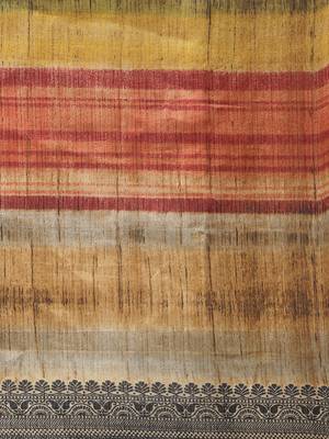 Beige Printed Silk Saree With Blouse 3