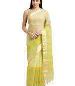 Yellow Printed Blended Cotton Saree With Blouse
