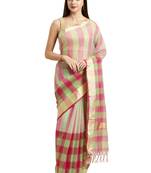 Pink Printed Blended Cotton Saree With Blouse