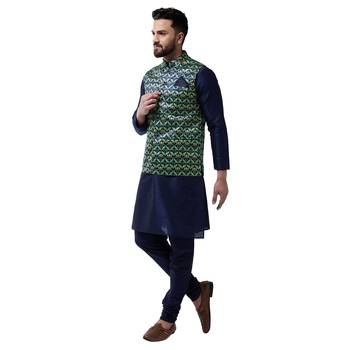 Blue Plain Dupion Silk Kurta Pajama 2