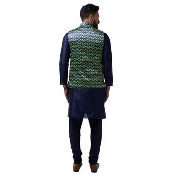 Blue Plain Dupion Silk Kurta Pajama 3