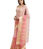 Pink Printed Blended Cotton Saree With Blouse