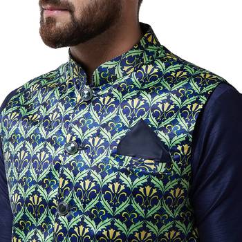 Blue Plain Dupion Silk Kurta Pajama 5
