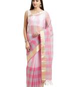 Pink Printed Blended Cotton Saree With Blouse