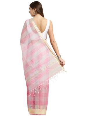 Pink Printed Blended Cotton Saree With Blouse 3