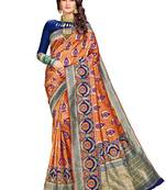 Orange woven silk saree with blouse