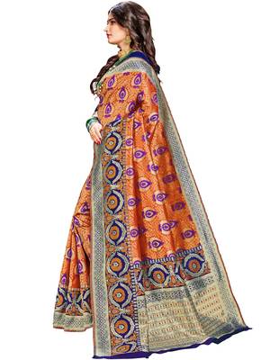 Orange woven silk saree with blouse 2