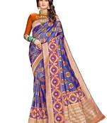 Blue woven silk saree with blouse