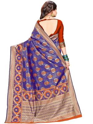 Blue woven silk saree with blouse 3