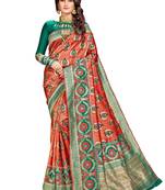 Red woven silk saree with blouse