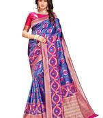 Blue woven silk saree with blouse