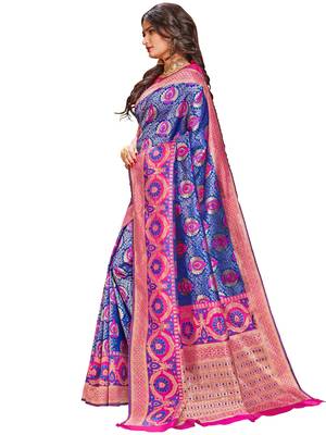 Blue woven silk saree with blouse 2