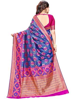 Blue woven silk saree with blouse 3