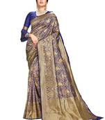 Navy blue woven silk saree with blouse