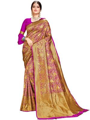 Magenta woven silk saree with blouse 1