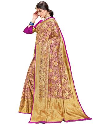 Magenta woven silk saree with blouse 2