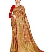 Red woven silk saree with blouse