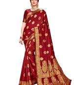 Maroon Woven Silk Saree With Blouse