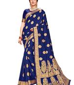 Navy blue woven silk saree with blouse