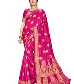 Pink woven silk saree with blouse