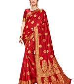 Red woven silk saree with blouse