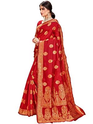Red woven silk saree with blouse 2