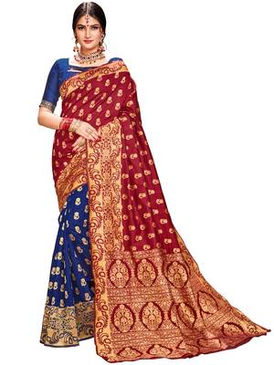 Maroon woven silk saree with blouse 1