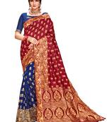 Maroon woven silk saree with blouse