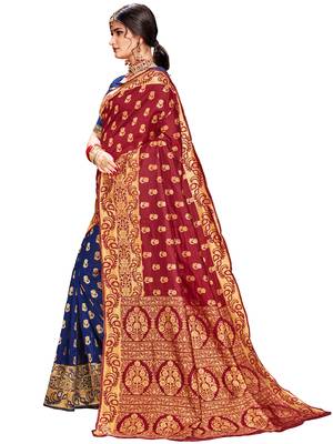 Maroon woven silk saree with blouse 2