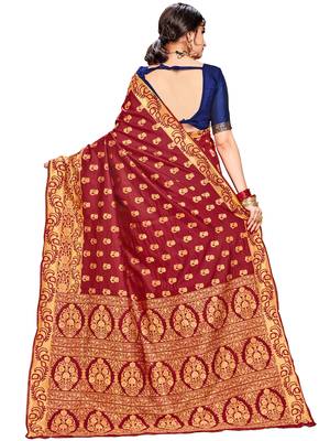 Maroon woven silk saree with blouse 3