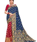 Navy blue woven silk saree with blouse