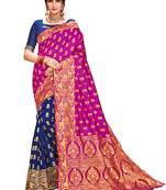 Pink woven silk saree with blouse