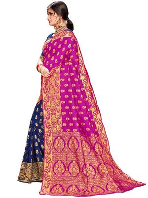 Pink woven silk saree with blouse 2