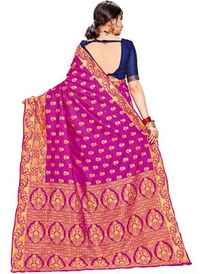 Pink woven silk saree with blouse 3