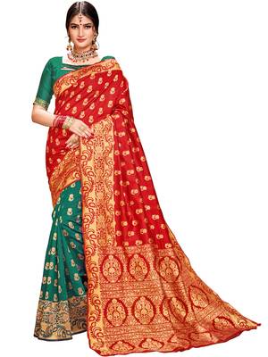 Red Woven Silk Saree With Blouse 1