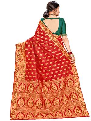 Red Woven Silk Saree With Blouse 3