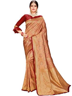 Maroon woven silk saree with blouse 1