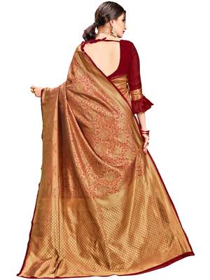 Maroon woven silk saree with blouse 2