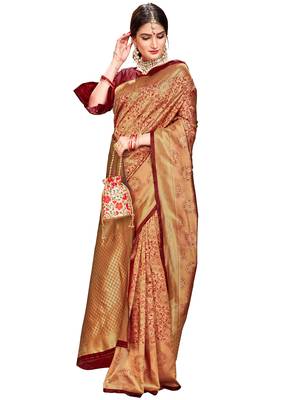 Maroon woven silk saree with blouse 3