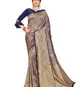 Navy blue woven silk saree with blouse