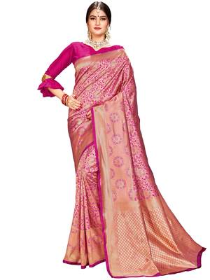 Magenta woven silk saree with blouse 1