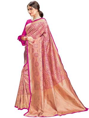 Magenta woven silk saree with blouse 2