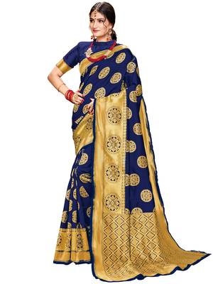 Blue woven silk saree with blouse 1