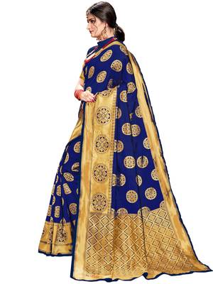 Blue woven silk saree with blouse 2