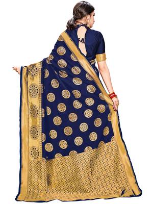 Blue woven silk saree with blouse 3