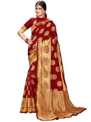 Maroon Woven Silk Saree With Blouse 1