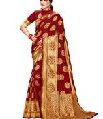Maroon Woven Silk Saree With Blouse