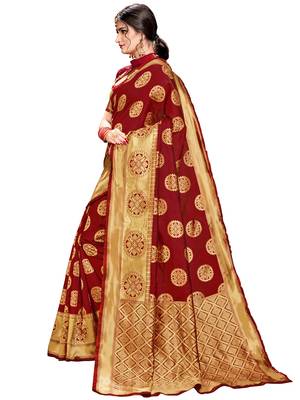 Maroon Woven Silk Saree With Blouse 2